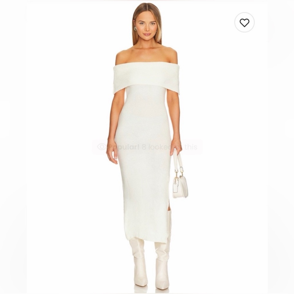 SNDYS x Revolve midi off the shoulder ivory dress